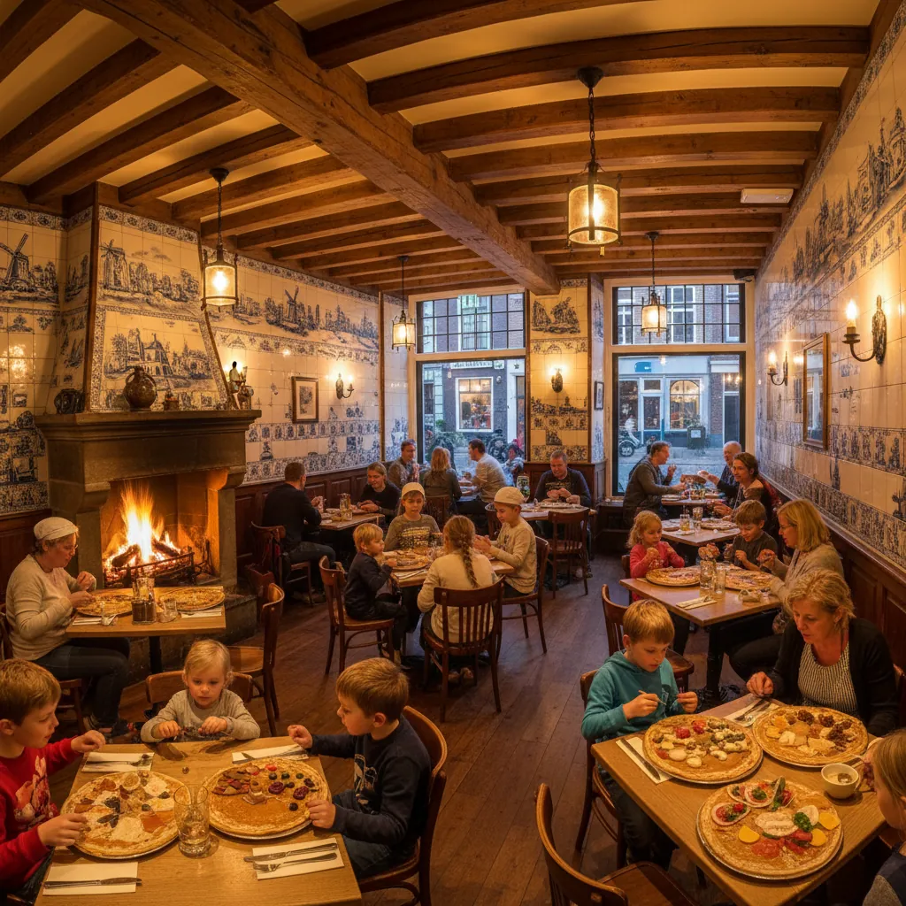 Het gezellige interieur van Pannenkoe Gouda