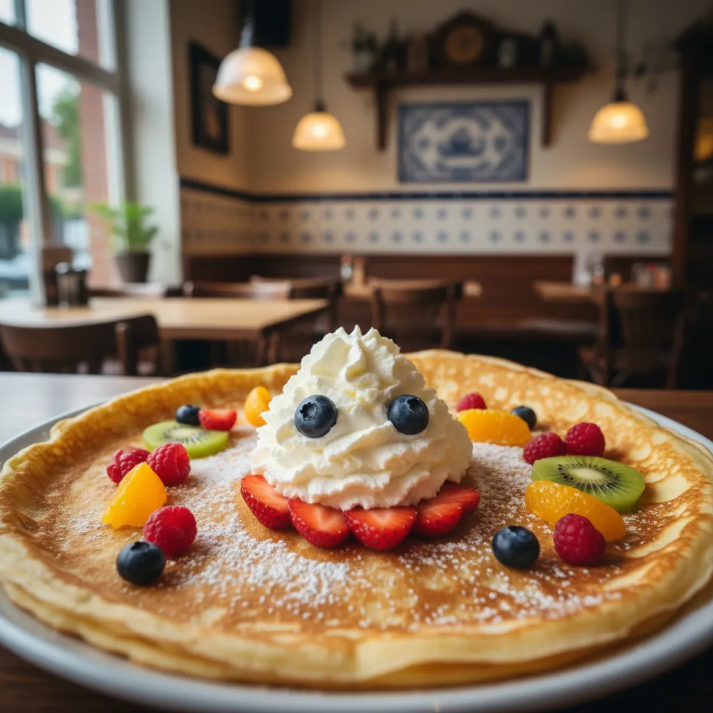 Vrolijk kinderpannenkoekje met smiley van slagroom