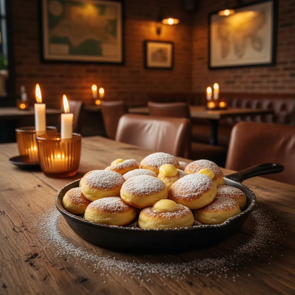 Dampende poffertjes met poedersuiker en boter