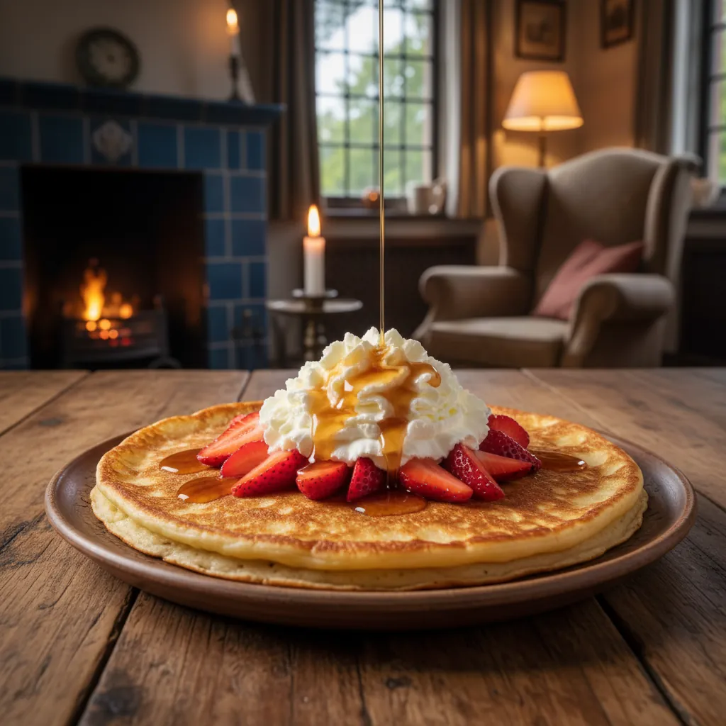 Zoete pannenkoek met aardbeien en slagroom